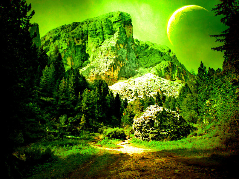 Green-lit Mountain Landscape