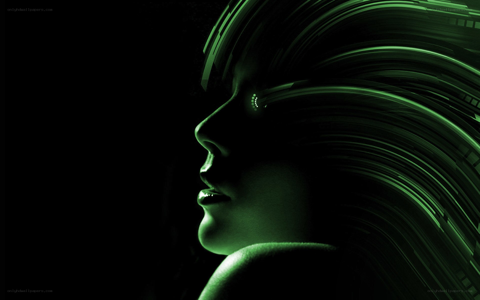 green-lit profile with digital effects