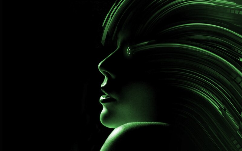 green-lit profile with digital lines