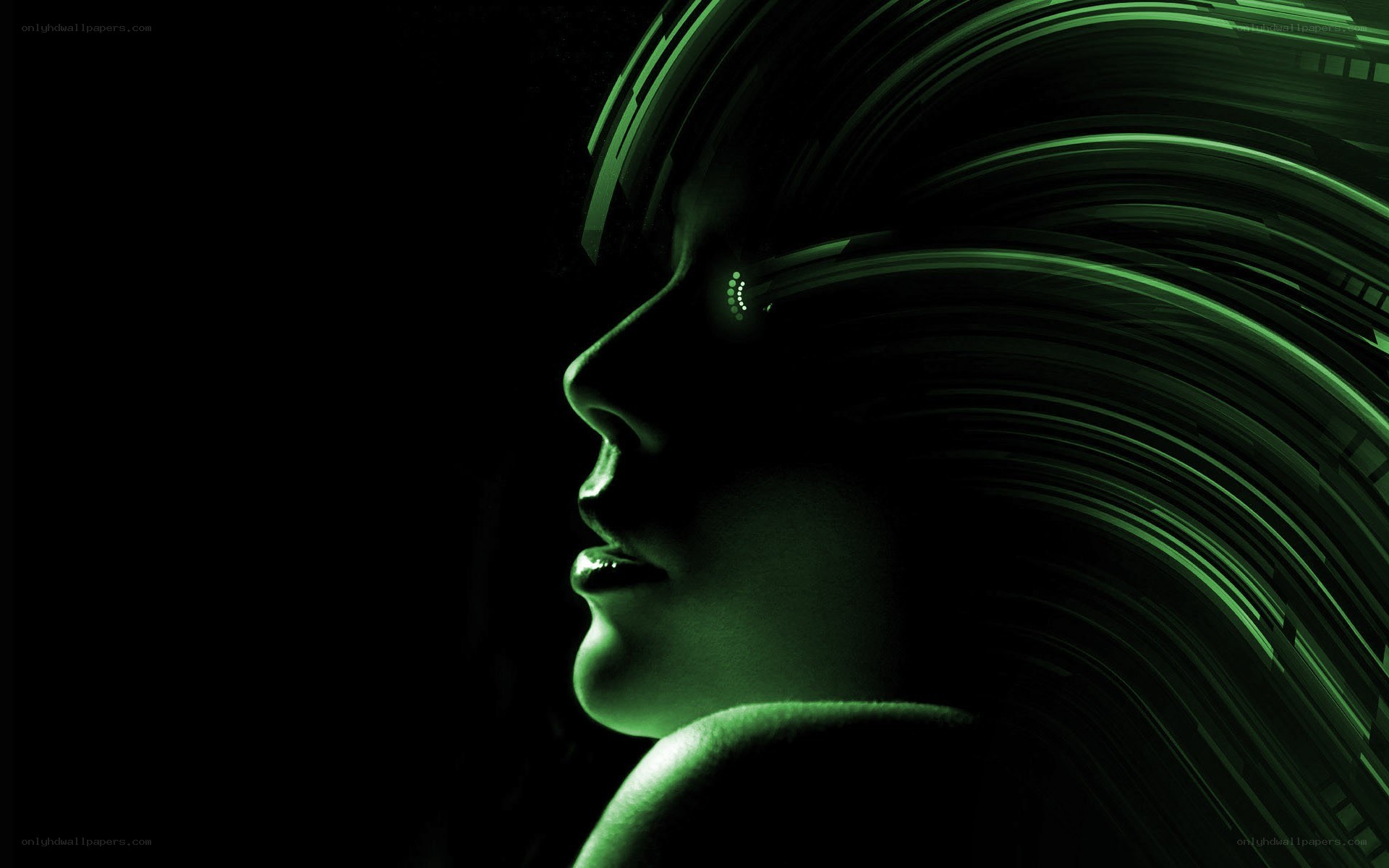 green-lit profile with digital lines