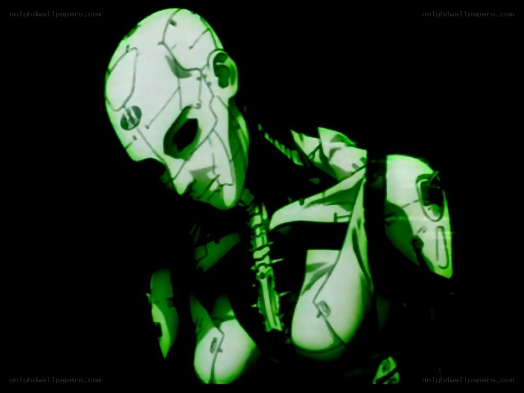green-lit robotic figure