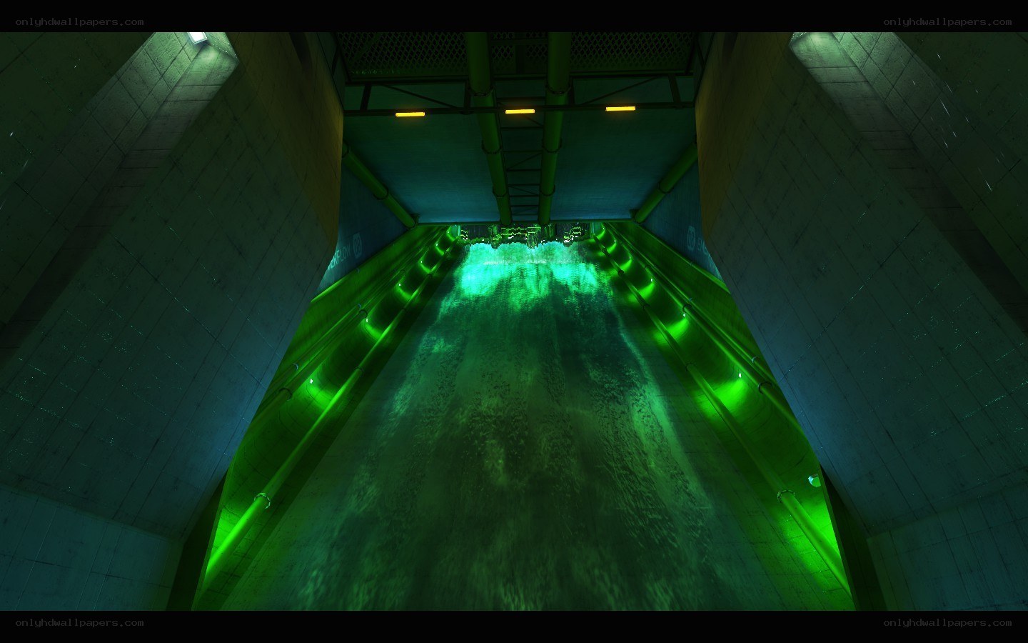 green-lit water tunnel