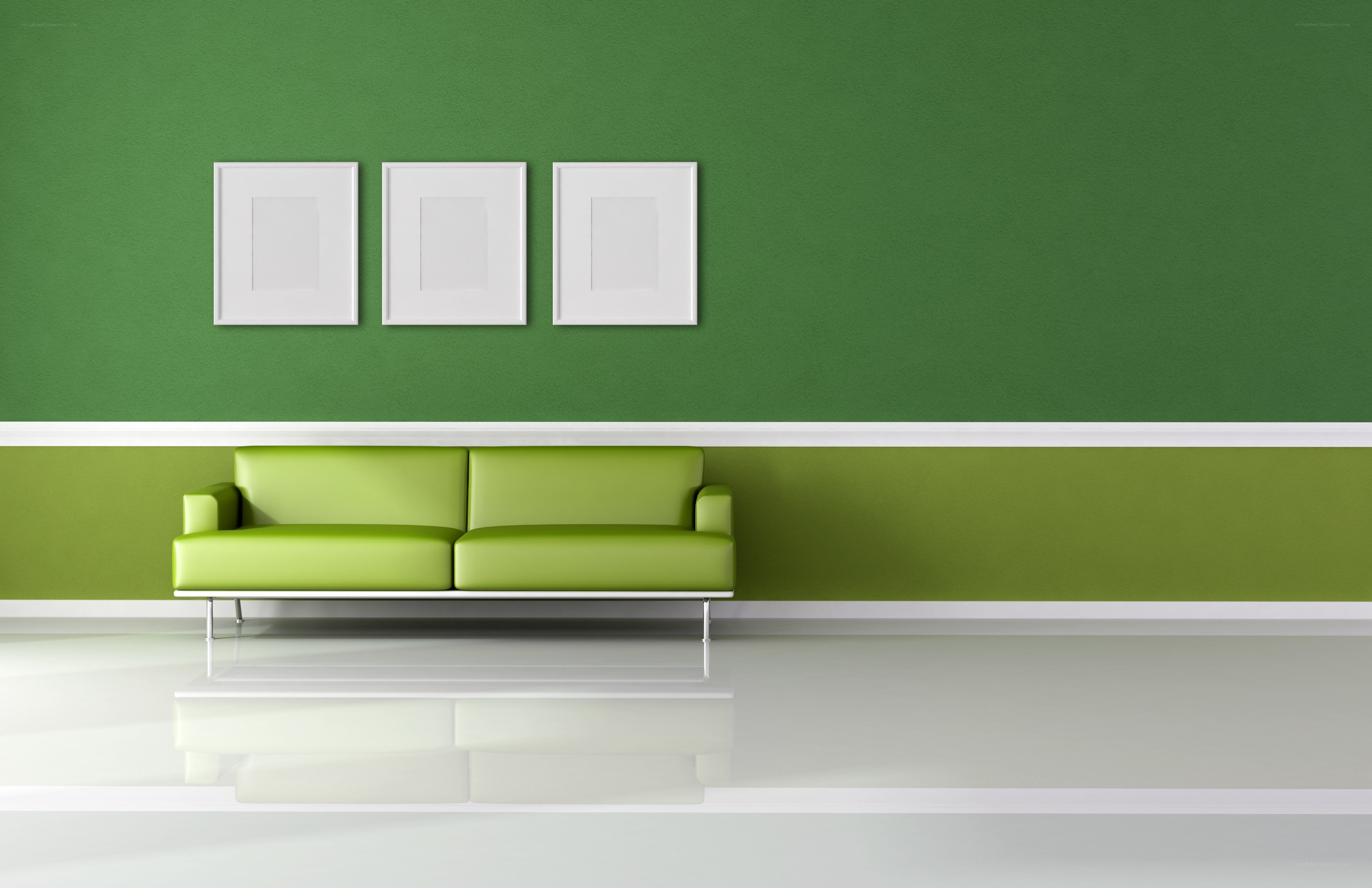 Green living room with sofa