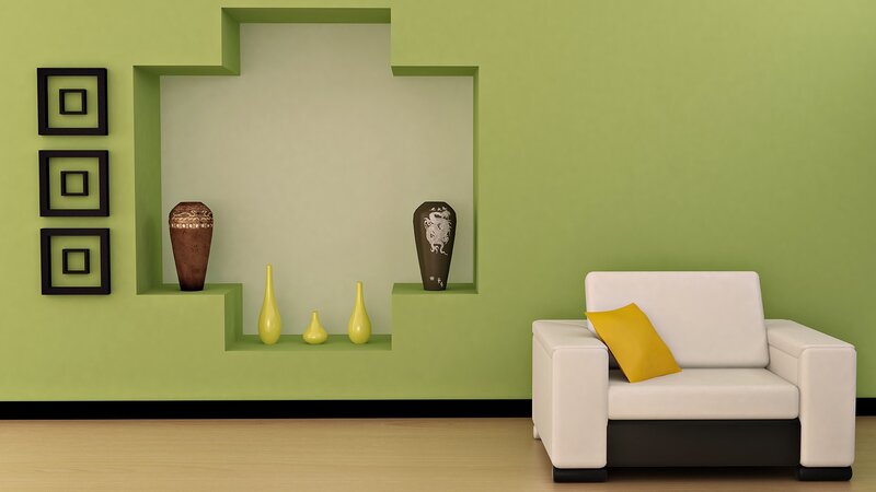 green living room with white chair