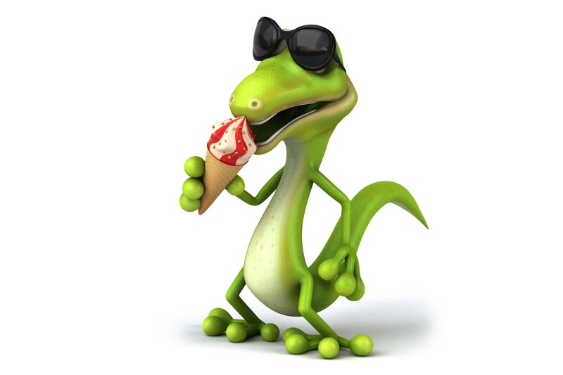Green Lizard Eating Ice Cream