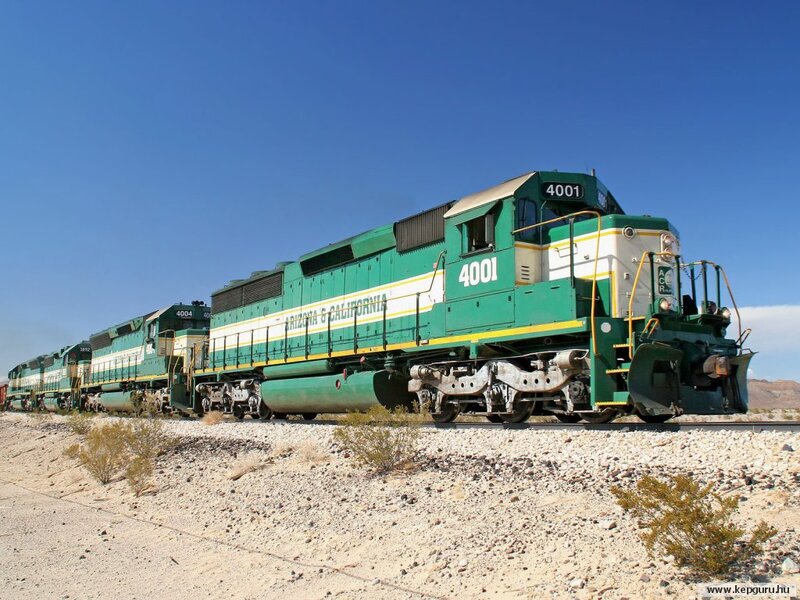 Green Locomotives on Tracks