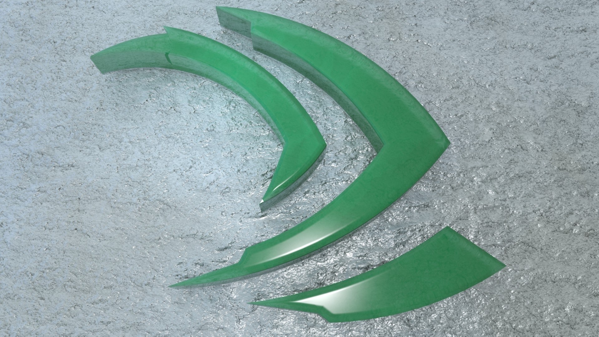 Green logo on textured surface