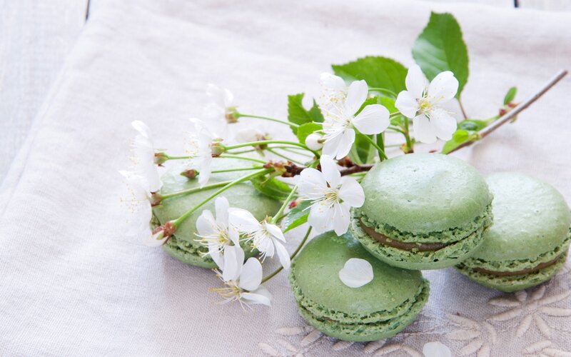 Green Macarons with Flowers — Serene, Spring
