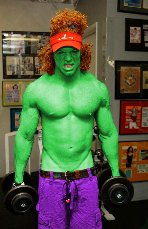 green man with dumbbells