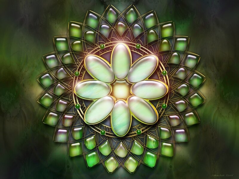 Green mandala with flower center