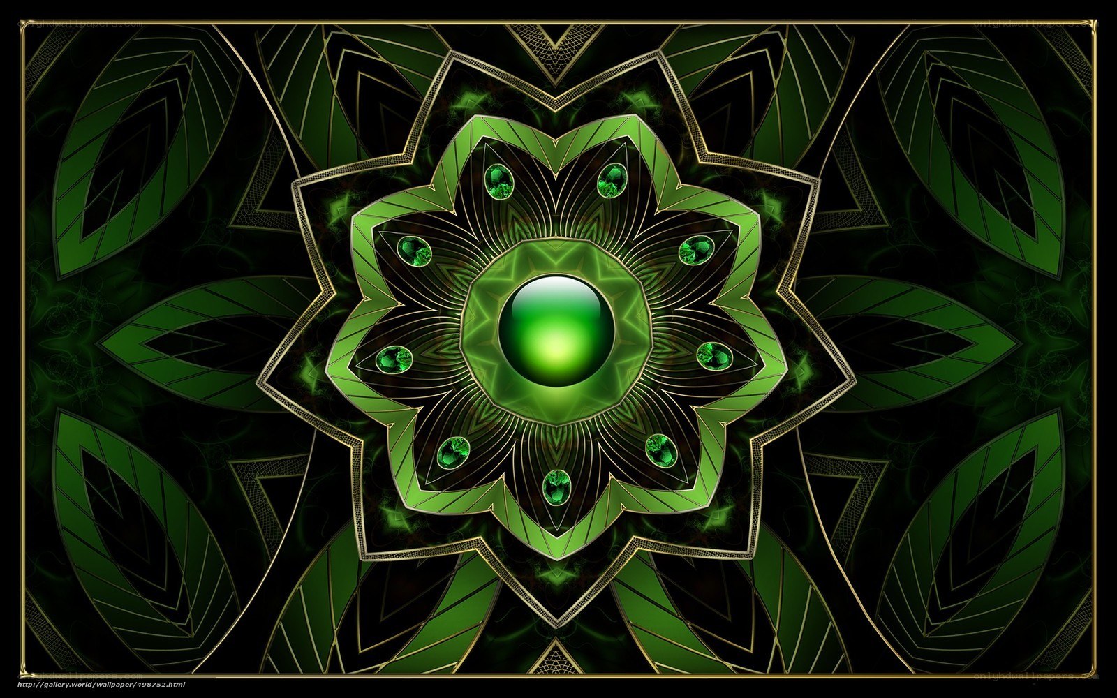 Green mandala with gemstones