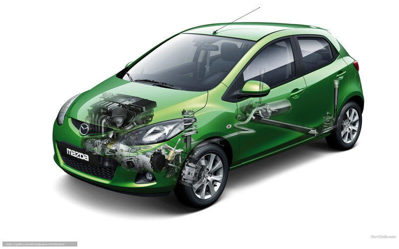 Green Mazda 2 cutaway view