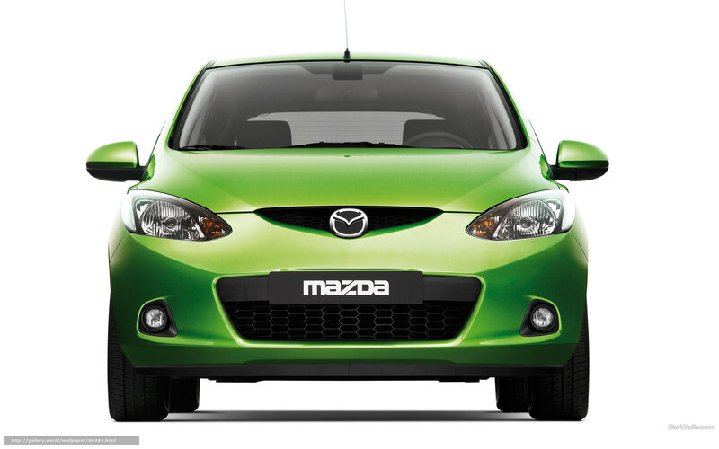 Green Mazda 2 front view