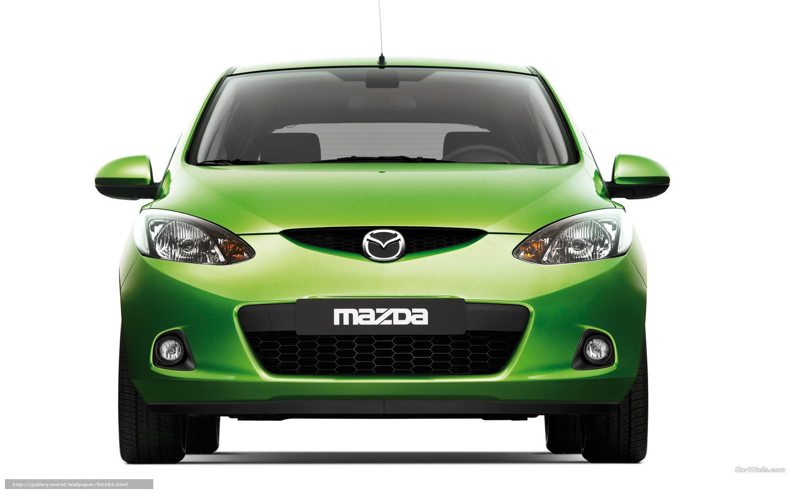Green Mazda 2 front view