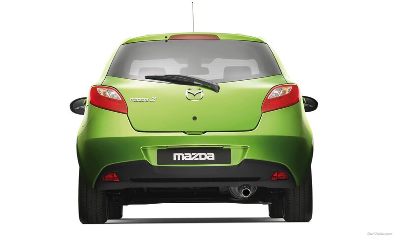 green mazda 2 rear view