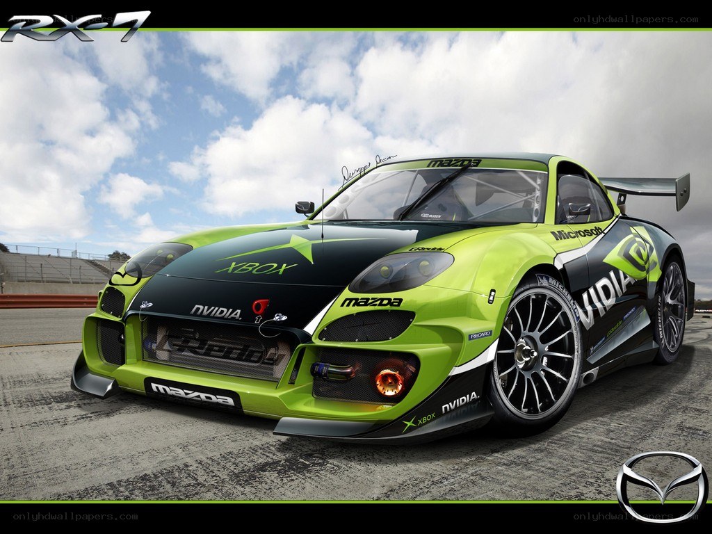 Green Mazda RX-7 race car