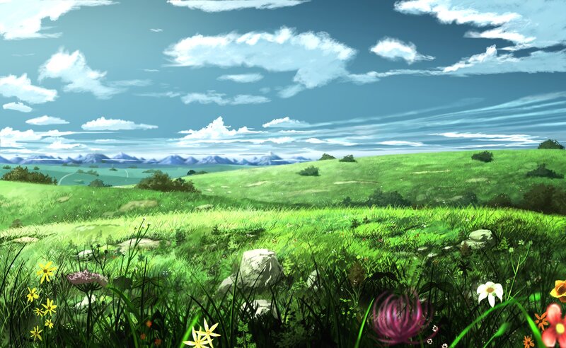 Green Meadow with Flowers — Serene