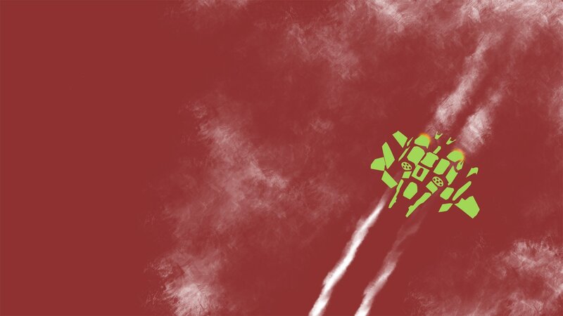 Green Mech in Red Sky — Dramatic