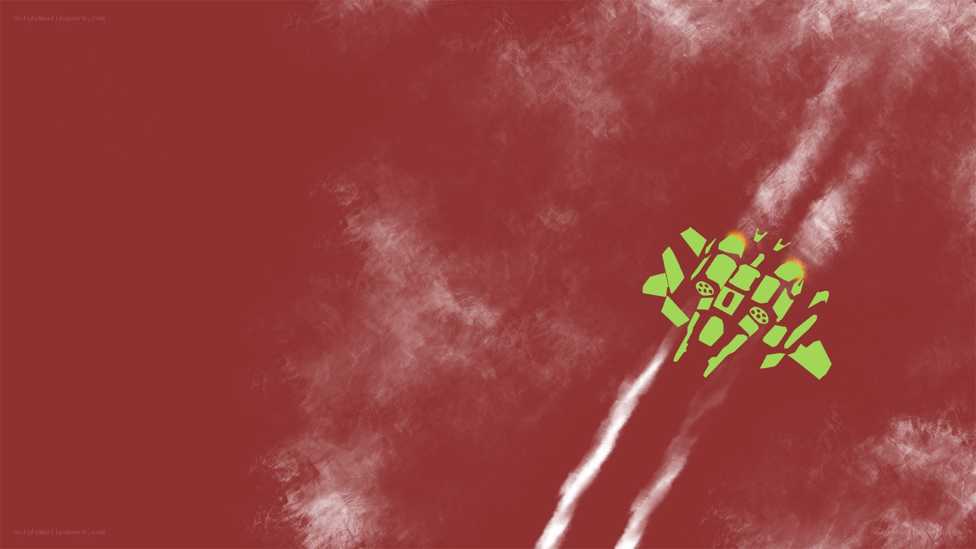 Green mech in red sky