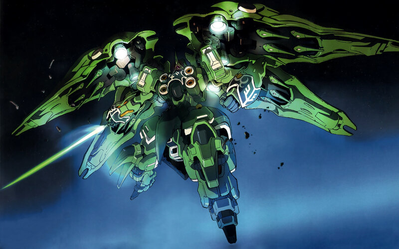 Green mecha in space combat