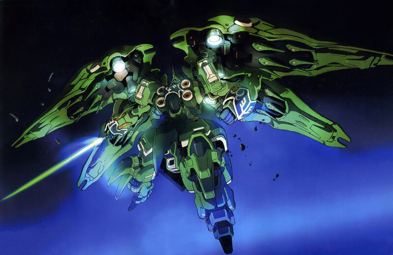 Green mecha in space combat