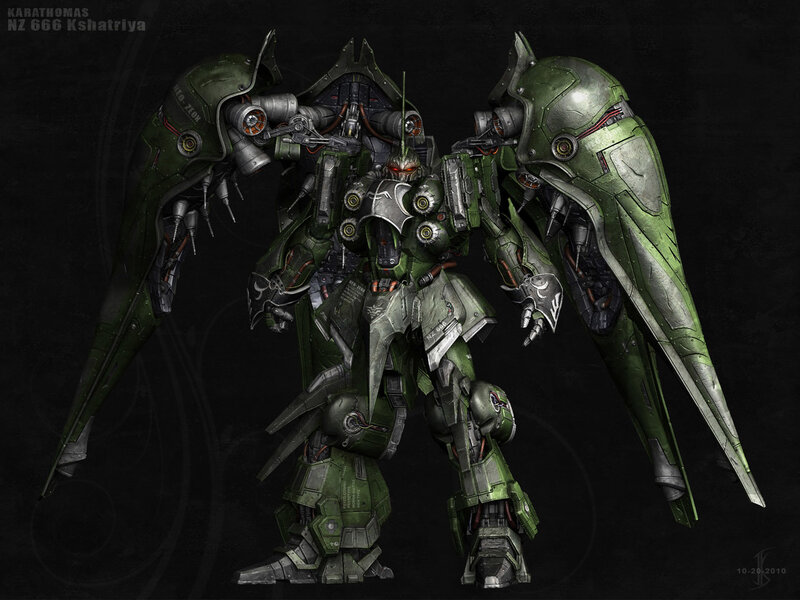 Green mecha with wing-like armor