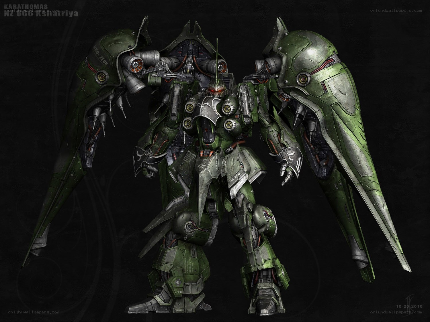 Green mecha with wing-like armor