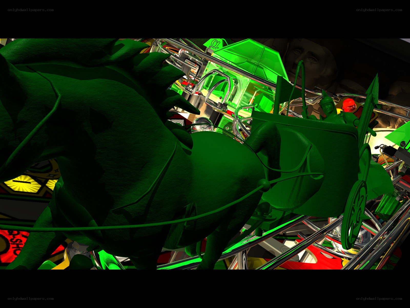 green mechanical horse and carriage