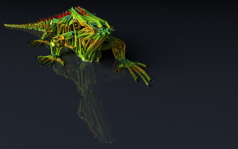Green Mechanical Lizard — Dramatic, 3d Render, Spikes