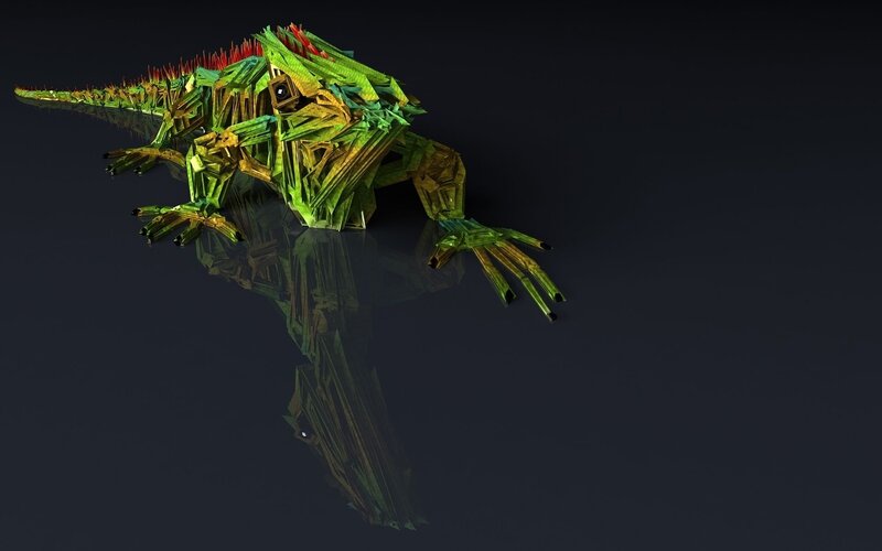 green mechanical lizard sculpture