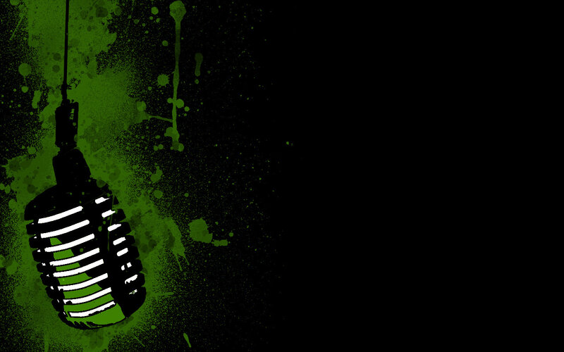 green microphone splatter art