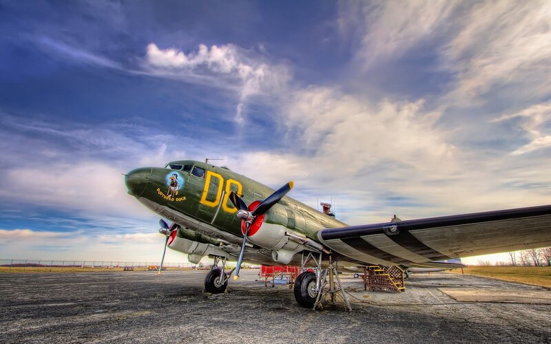 Green Military Airplane — Dramatic, Sunset, Photograph