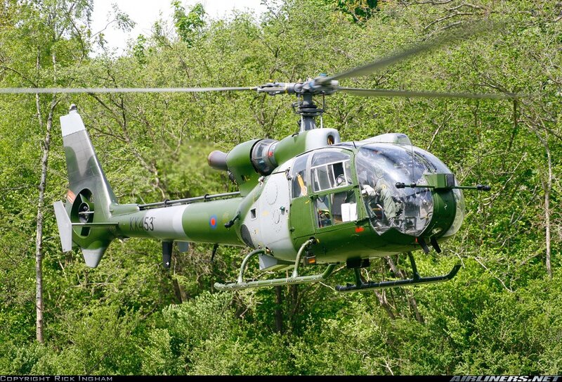 Green military helicopter in flight