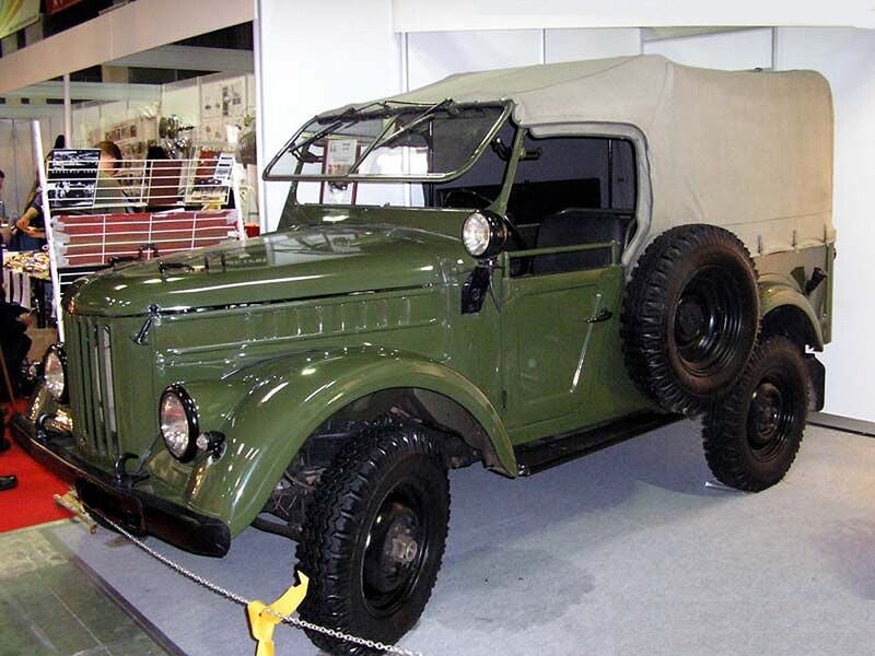 Green military jeep on display