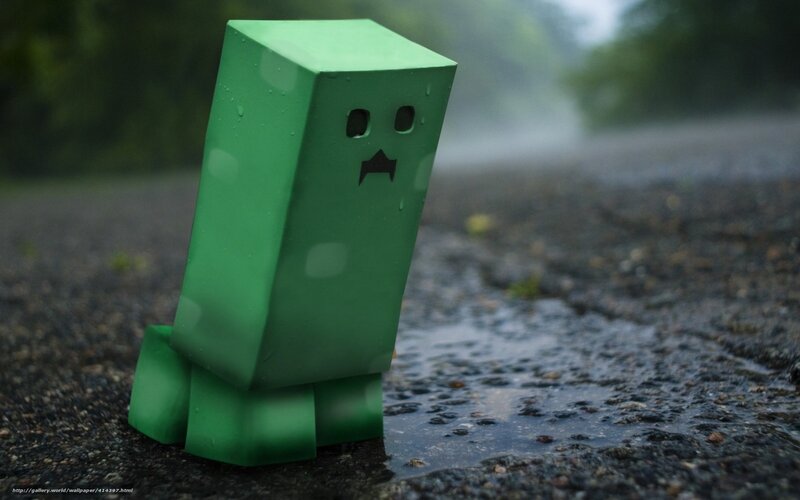 Green Minecraft Creeper in Rain