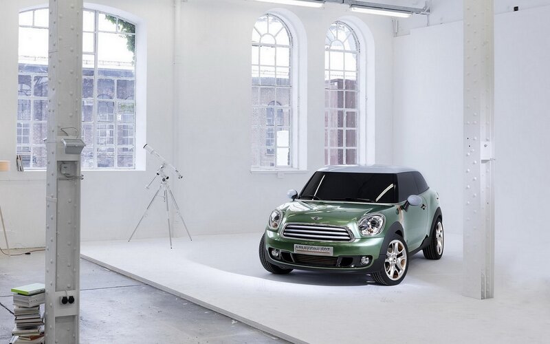 Green Mini Cooper Car — White