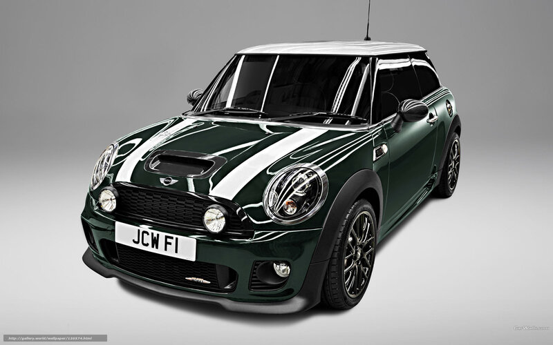 Green Mini Cooper with stripes