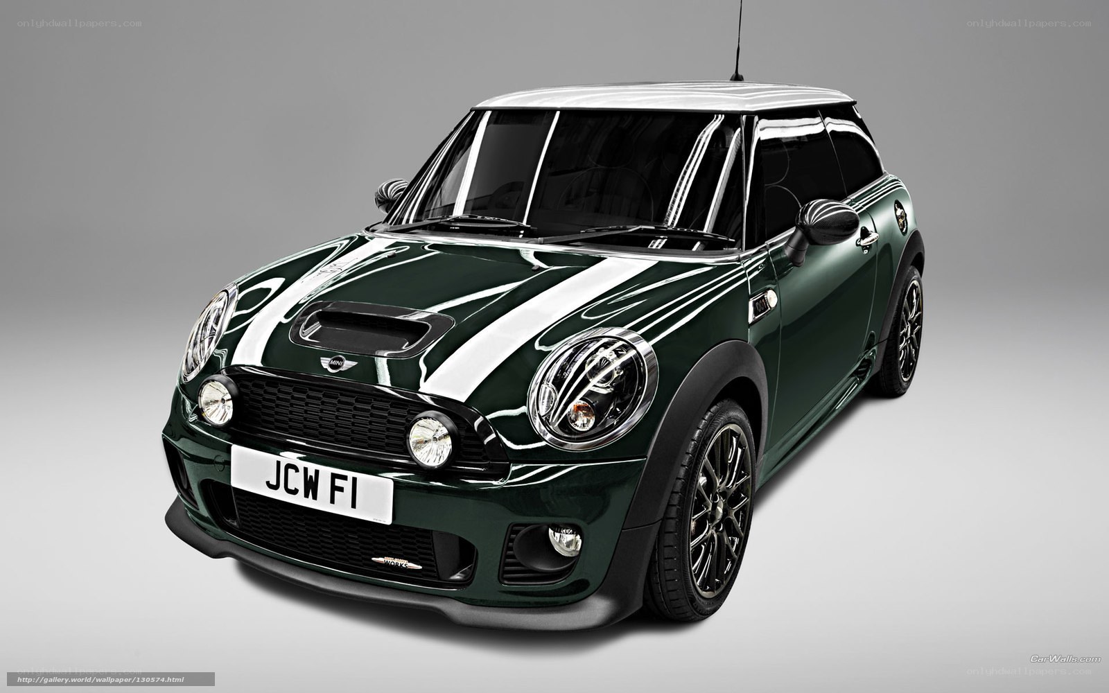 Green Mini Cooper with stripes