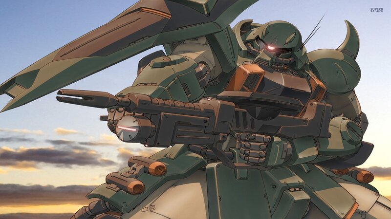 Green Mobile Suit — Dramatic, Sunset
