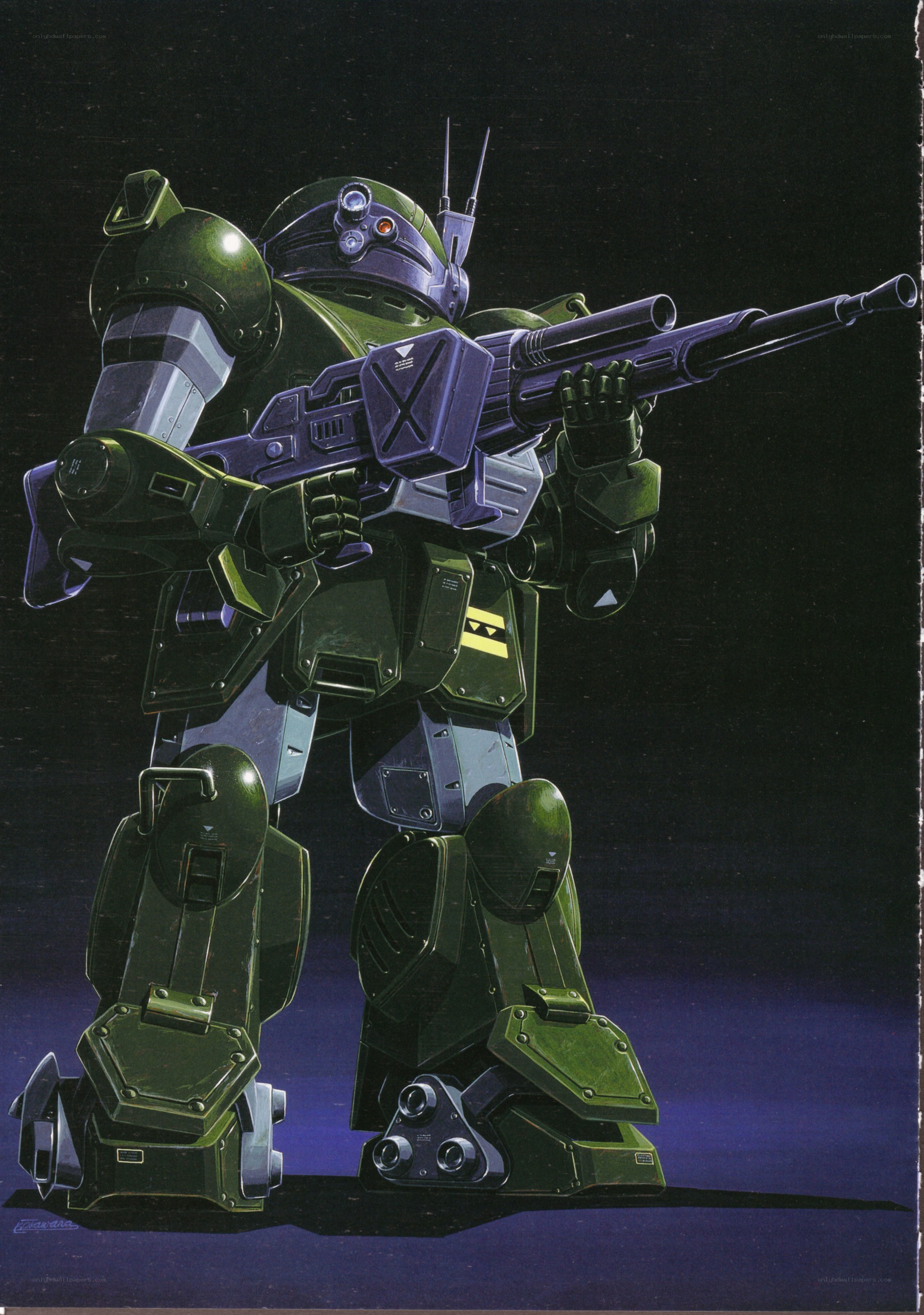 Green mobile suit with rifle
