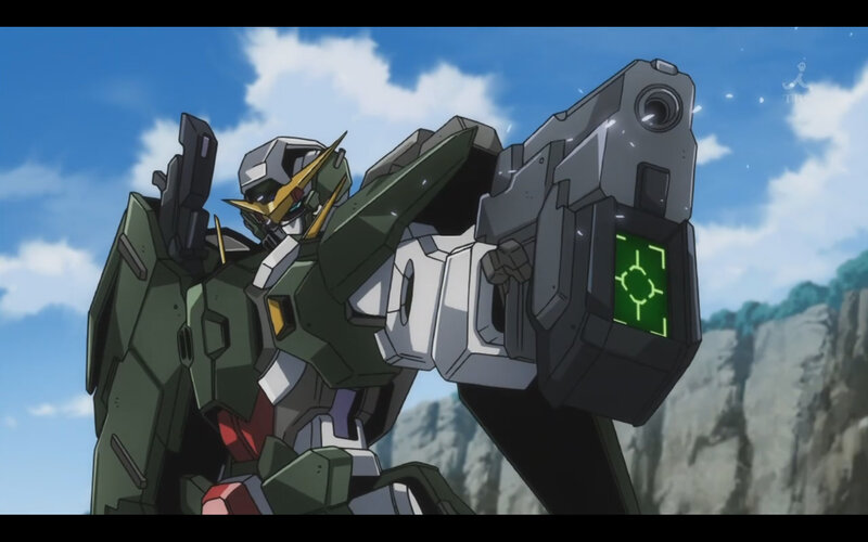 green mobile suit with weapon