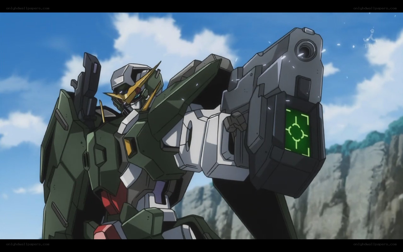 green mobile suit with weapon