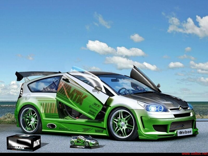 Green Modified Car — Dramatic, Afternoon, Digital Art