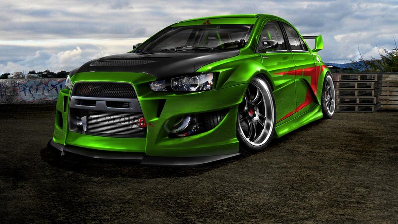 Green Modified Car — Dramatic, Digital Art