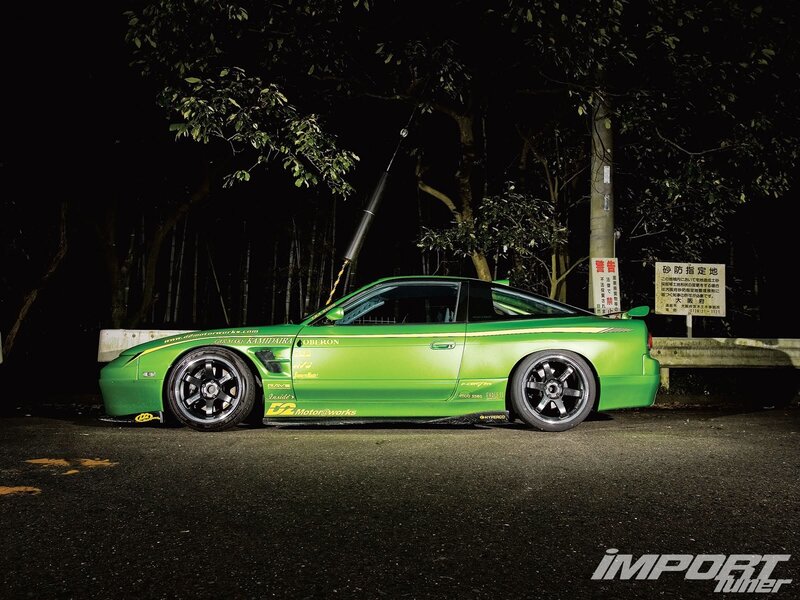 Green Modified Car — Dramatic, Night, Photograph, Trees