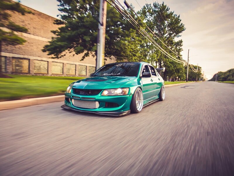 Green Modified Car — Dynamic, Sunset
