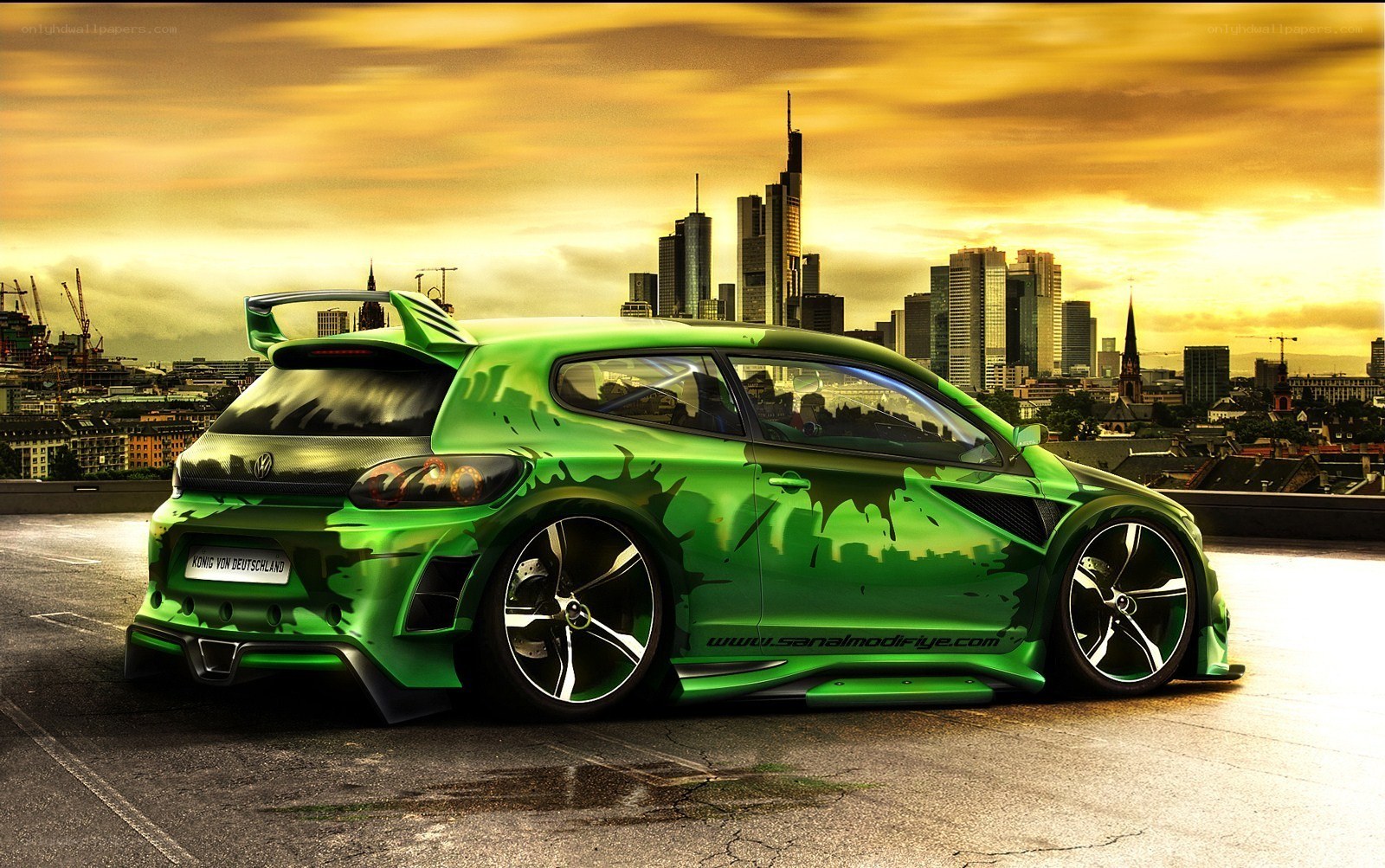 green modified car in city