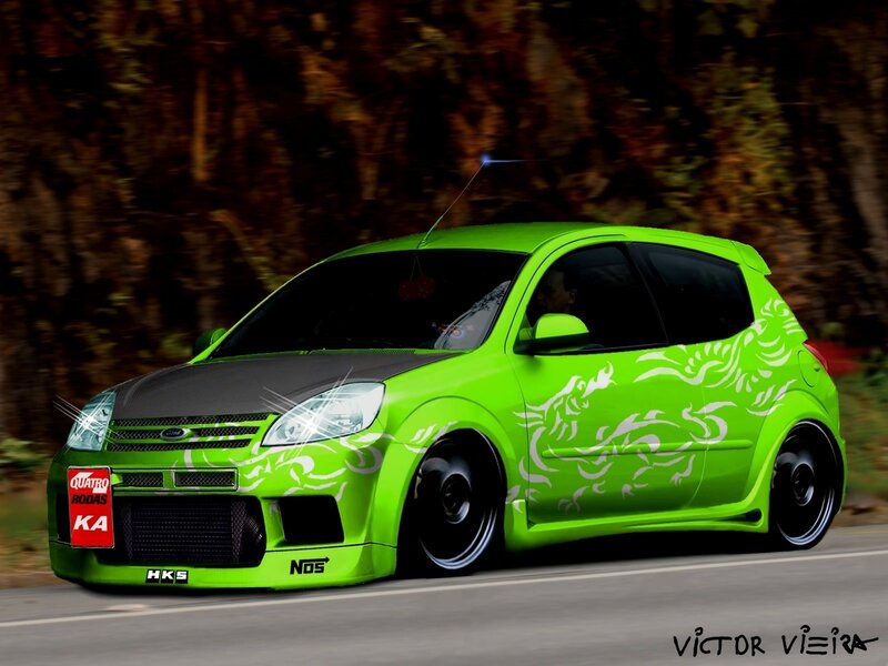 Green Modified Car — Lime Green, Dynamic, Digital Art