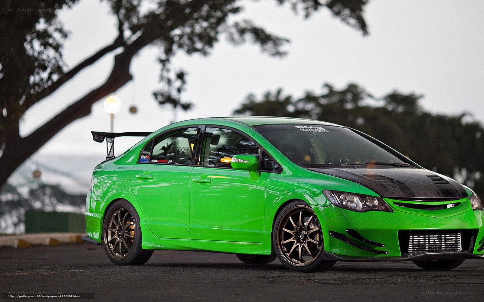green modified civic car