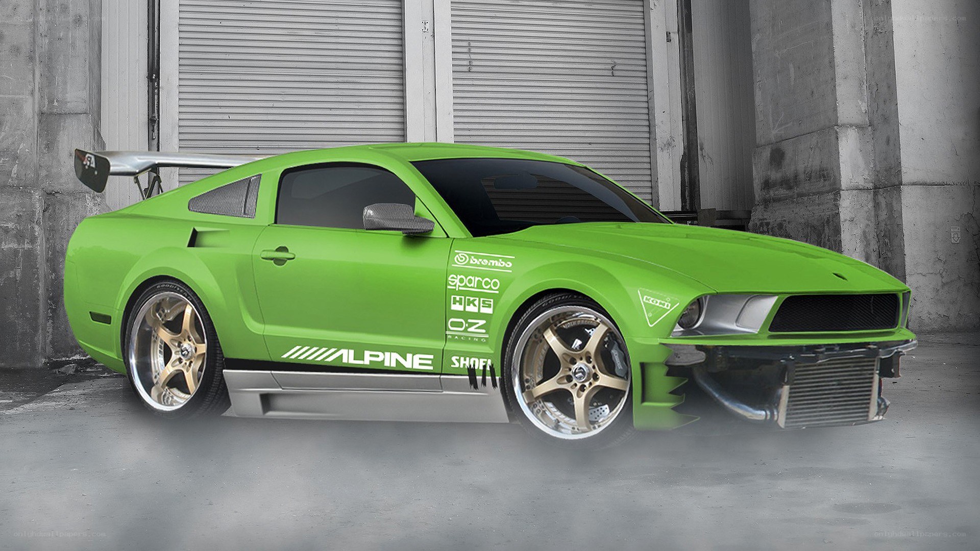 green modified mustang car